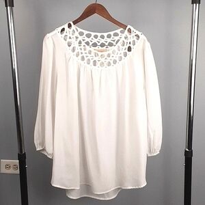 Gibson Latimer Lace Cut Out Balloon Sleeve Loose Fit Top